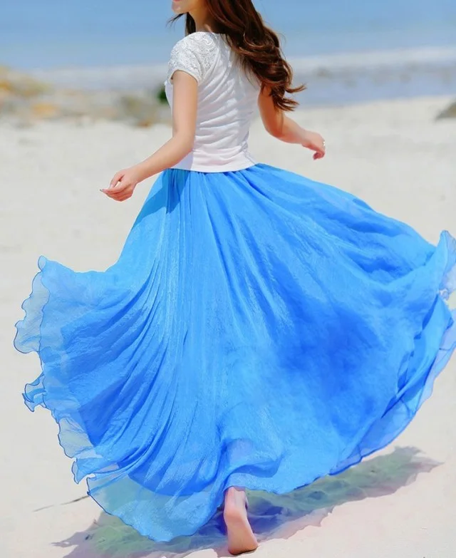 Летние женские повседневные свободные макси юбки BOHO шифоновые длинные