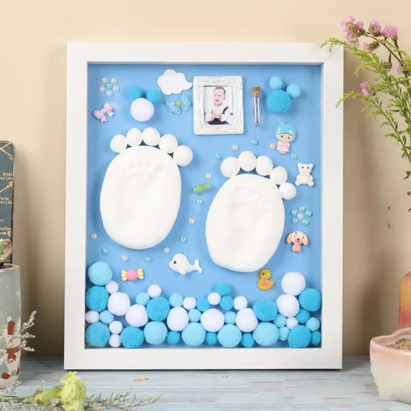 

Baby Hand&Foot Print Hands And Feet Mold Maker Solid Wooden Photo Frame With Cover Fingerprint Mud Set Baby Growth Memorial Gift