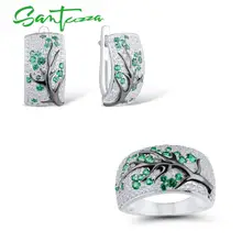 SANTUZZA Серебряный набор украшений для женщин Зеленая ветка вишневые серьги в виде дерева набор колец 925 пробы серебряные нежные модные ювелирные изделия