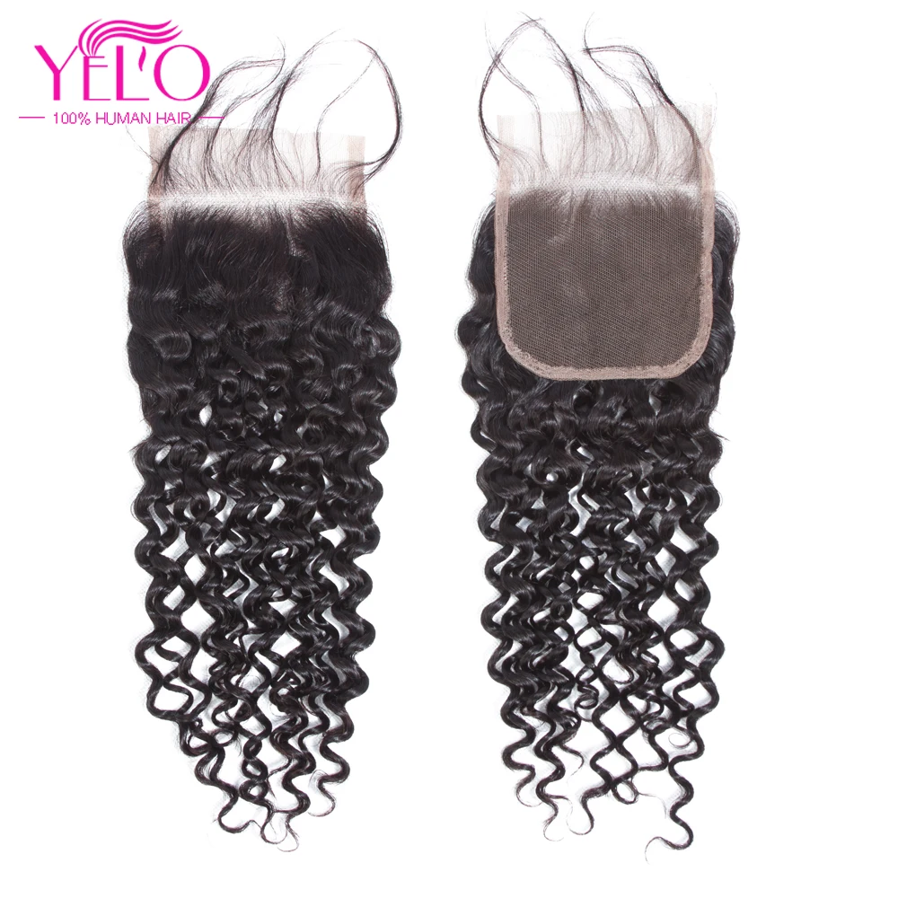 

Yelo Hair Kinky Curly Closure 4x4 1Pcs Brazilian kinky Curly Hair Lace Closure Non Remy 100% Human Hair 8-20 inch Free Shipping