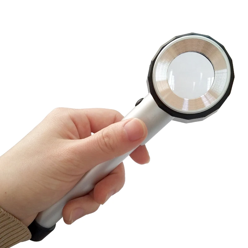 10X Handheld Magnifier LED Illuminated Metal Magnifying Glass with Measuring Scale and 3LED Lights Lighting Reading Checking