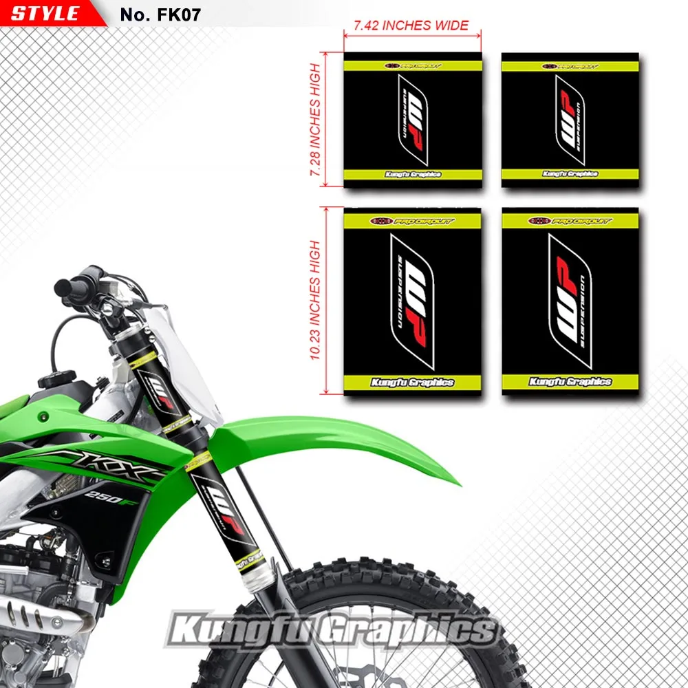 

KUNGFU GRAPHICS Front Fork Tube Guards MX Decals Vinyl Stickers Set for WP Suspension Kawasaki Honda Suzuki Husqvarna Dirt Bikes