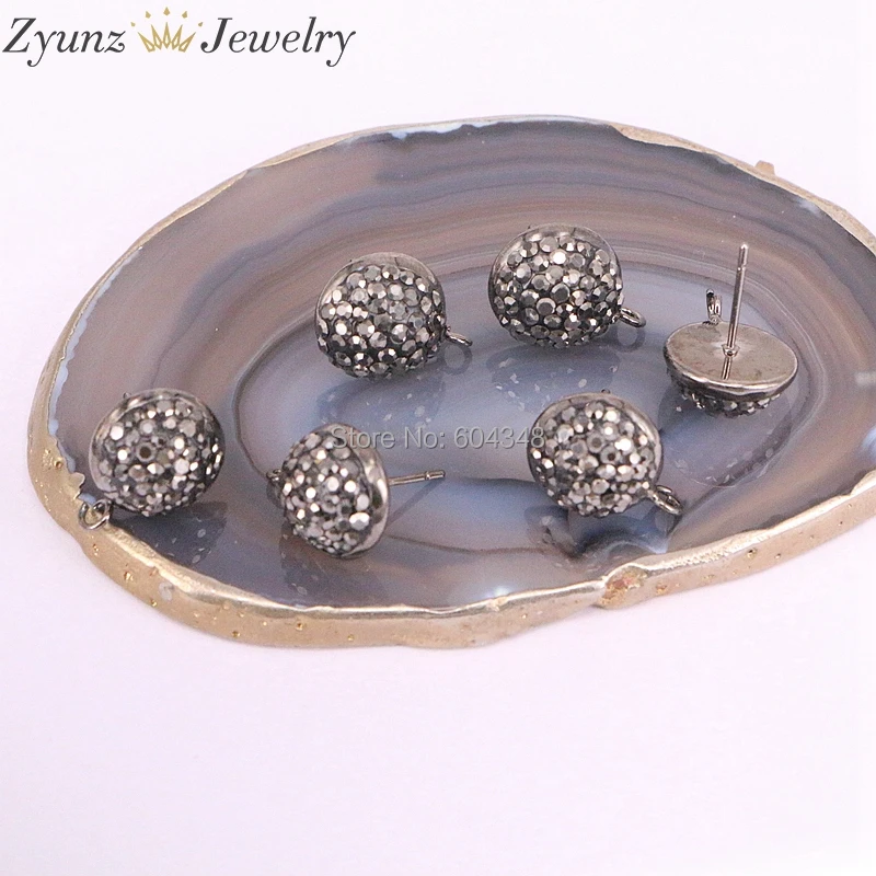 

20Pair ZYZ323-9157 Round shape gunmetal black stud jewelry finding pave rhinestone earrings studs