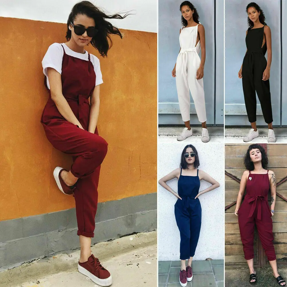 

Fashion Women Sleeveless Top Long Pants Suspenders Romper Playsuit Jumpsuit Club