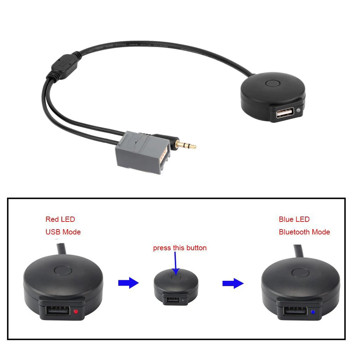 USB & 3.5mm AUX to Bluetooth Audio Aux & USB Female Adapter Cable For