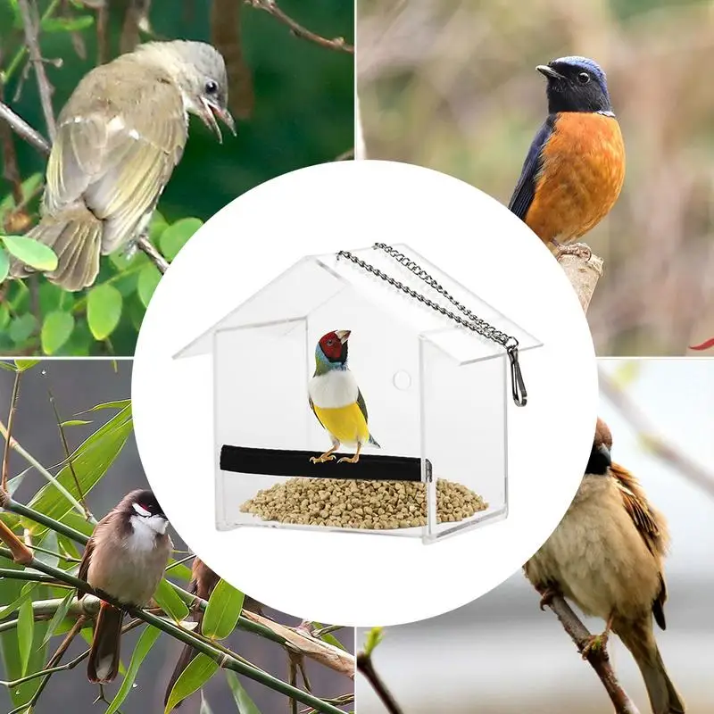 Small House Shape Bird Feeder Outdoor Acrylic Bird Feeder With