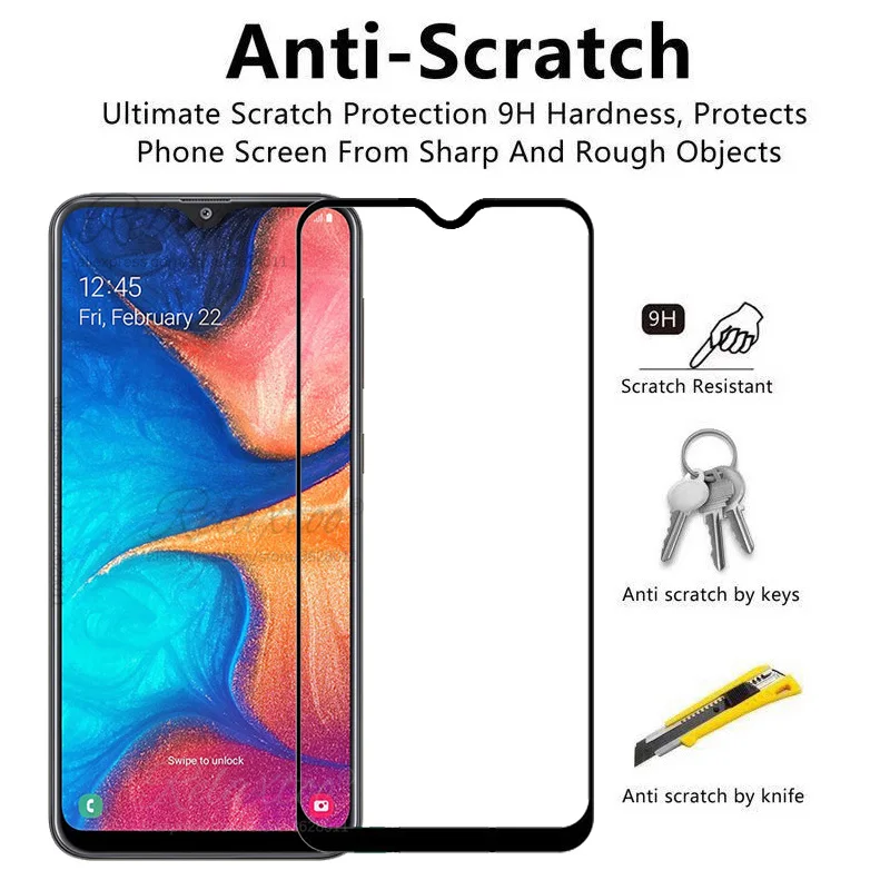 Закаленное стекло с полным покрытием для Samsung Galaxy A10 A20 A30 A40 A50 Защита экрана A 20 A205f