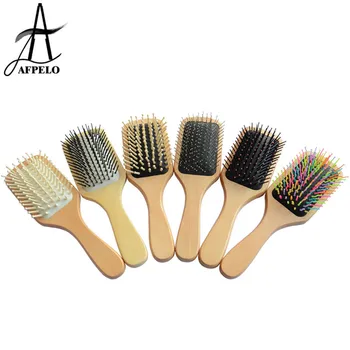 

Wholesale 120pcs Wooden Handle Hair Care Spa Massage Comb Nylon Paddle Pointed Handle Teeth Hair Brush Antistatic Cushion Comb