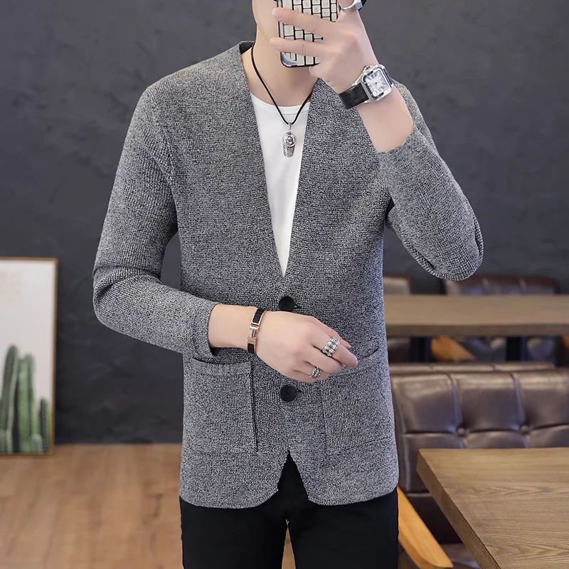 2019 spring new Sweater dress men Male Button Cardigan Loose Coat Teenagers Thin Section Knitting Shirt Clothes Promotion