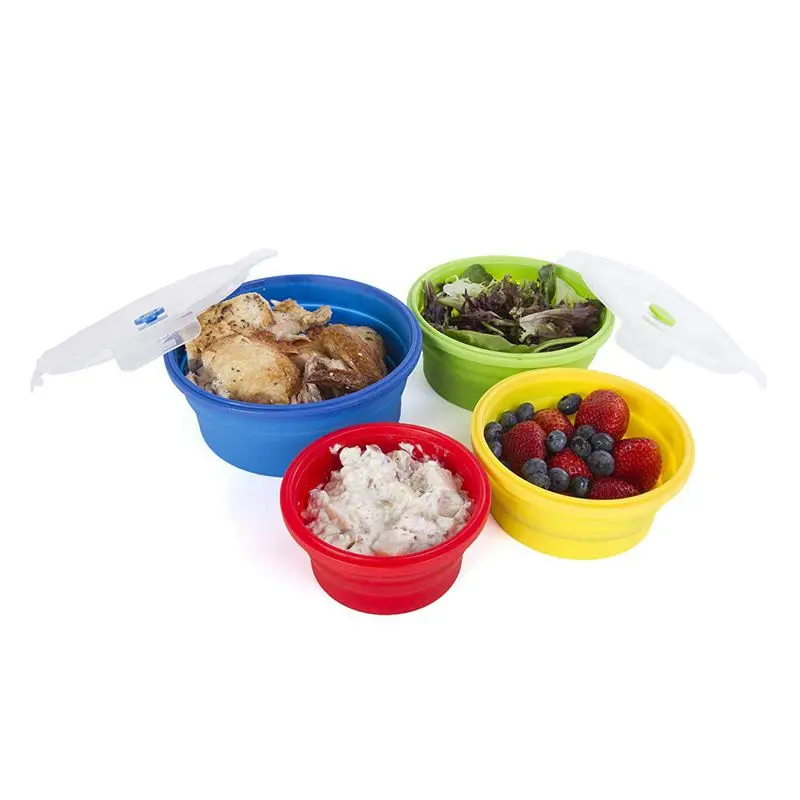 

Thin Bins Collapsible Containers-Set of 4 Silicone Food Storage Containers - BPA Free, Microwave, Dishwasher and Freezer Safe