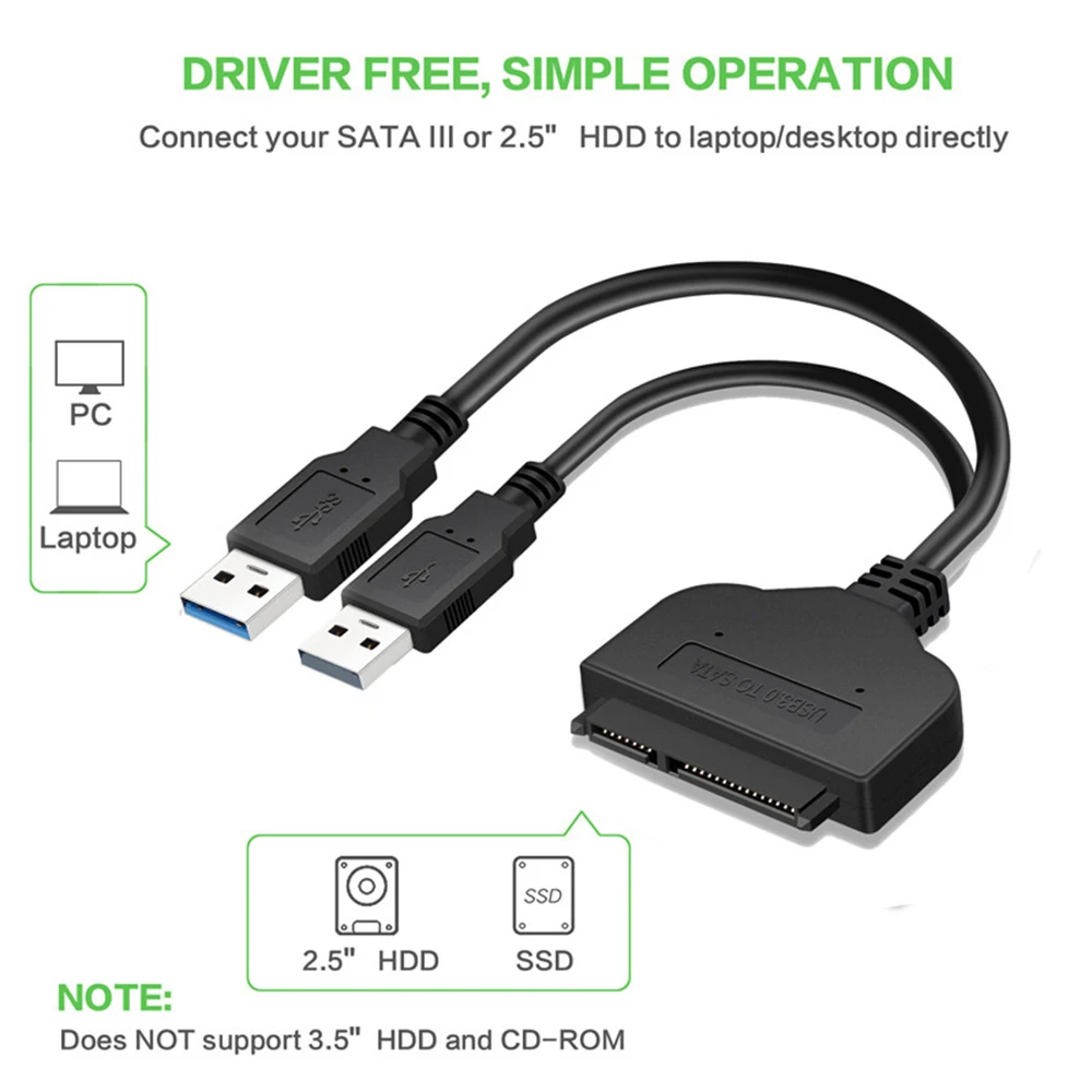 

25CM/40CM 22 Pin SATA to USB 3.0 2.5 inch Hard Drive Adapter Cable Converter For 2.5" PC Laptop Computer HDD SSD