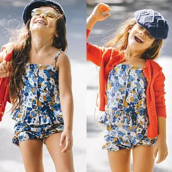 

Pudcoco Girl Set 2PCS Kids Baby Girls Outfits Clothes Set Floral Strap T-shirt Top+Pants 1Y-6Y US