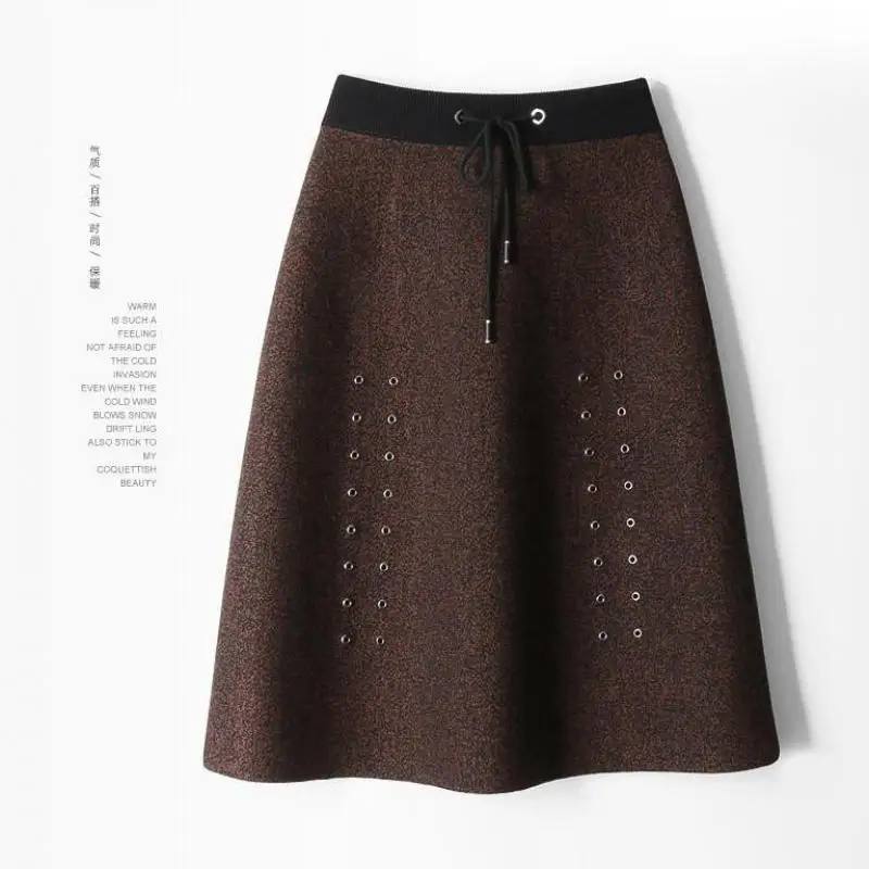 

Autumn And Winter fashion Mini Black Skirt Faldas Largas Elegantes Casual A-line Sashes Metal Cave Lace Lace Decoration 1860A