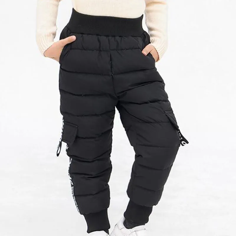 

Casual Girl Boy Winter Pants Cotton Padded Thick Warm Trousers Ski Pants For Girls Elastic High Waisted Baby Kid Pant