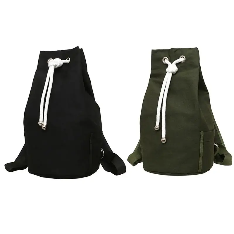 Outdoor Sports Canvas Drawstring Backpack Large Capacity Bucket Basket