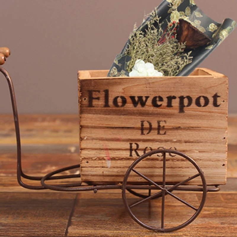 Деревянная модель мотоцикла с коляской цветочный горшок из кованого железа велосипедный Цветочный Стенд для хранения в помещении домашний сад Настольный Декор ремесла подарки
