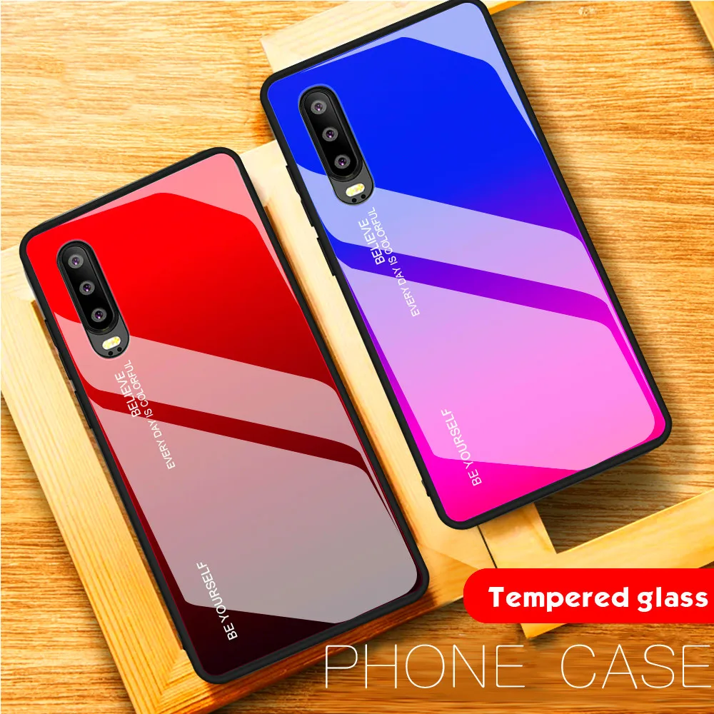 

Case For Huawei P30 P20 Mate 10 20 Pro Lite p Smart 2019 Nova 4 3 3i Cover Honor V20 10 9 Lite 8X Gradient Tempered Glass Case