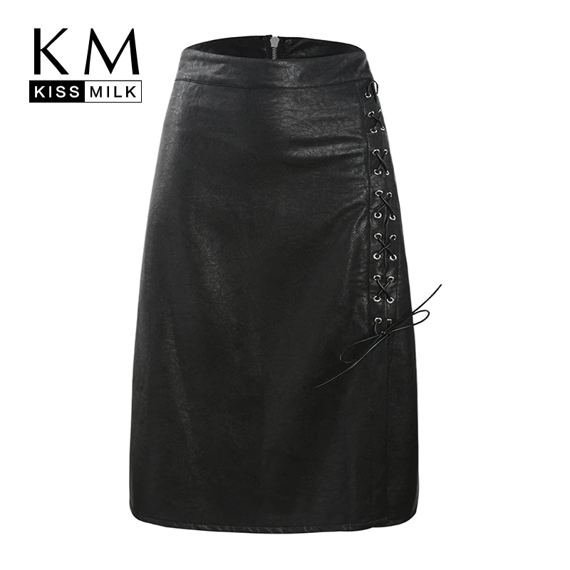 

Kissmilk Plus Size Winter Large Size Simple Elegant Retro Pencil Side Cross Straps Open High Waist Skirt For Female
