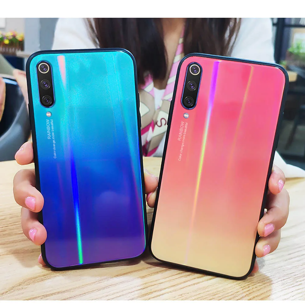 Phone Case for Xiaomi mi 9 8 se Mix 3 2 6 P30 Pro Fundas for Huawei Mate20 lite P20 Laser Tempered Glass Gradient Colorful Cover