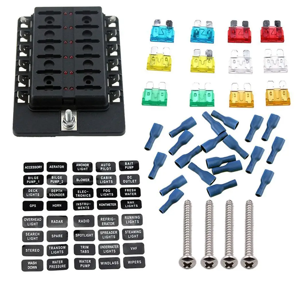 12V 24V Blade Fuse Box 12 way Fuse Box Holder Indicator Kit Nickel