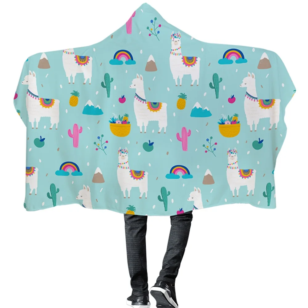 

Super Soft Premium Fleece Wearable Hooded Blanket Cute Llama Cactus Pink Flower Alpaca Hooded Throw Wrap for Adults Children