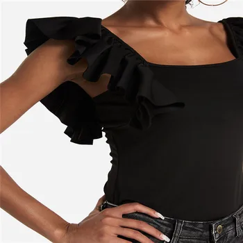 

Trendy Sexy Women clothes Ruffle Sleeveless sexy solid Bodysuit backless Polyester Leotard Tops one pieces