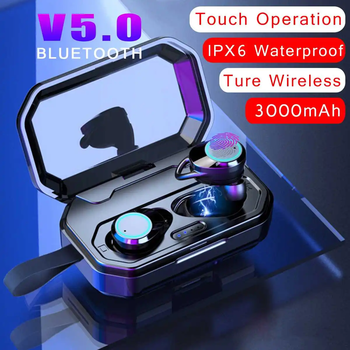 

bluetooth V5.0 TWS Wireless Earphone Touchs Control CVC8.0 Noise Cancellings Earbuds 3000mAh Charging Box Power Bank for iphone