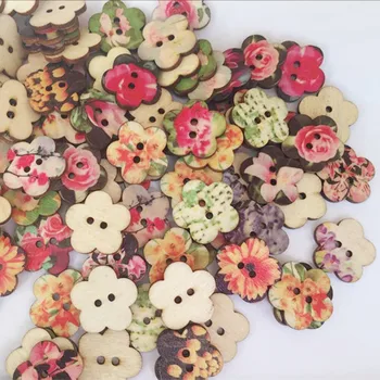

New 100 Pcs Mixed Flower Wooden Buttons DIY Handmade Accessories Colored Plum Blossom Wood Multicolor Button