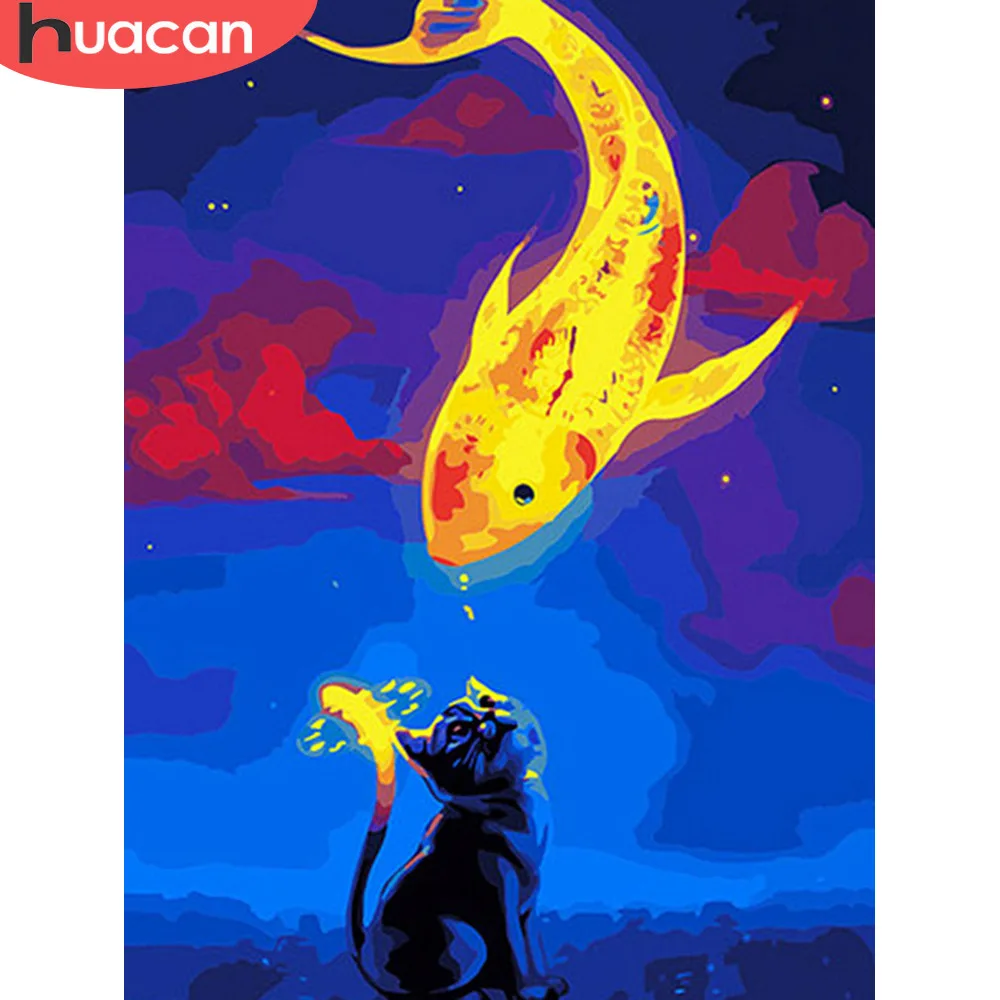 

HUACAN Full Square Cross Stitch Animal Rhinestones Diamond Painting Full Display Cat 5D Diamond Embroidery Decor Home Gift