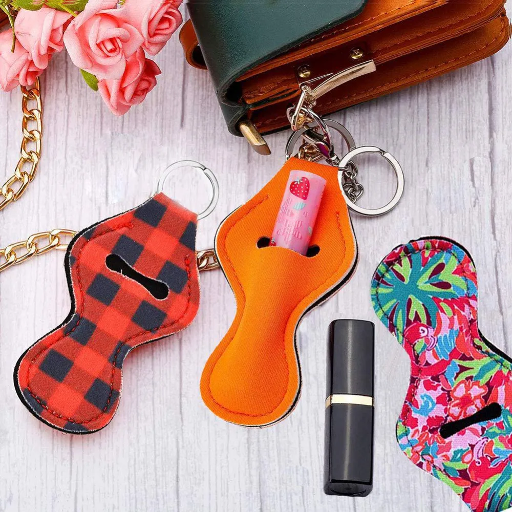 

1pcs Neoprene Keychain Chapstick Holder Lip Balm Holder Monogram KeyRing Colorful Floral Print