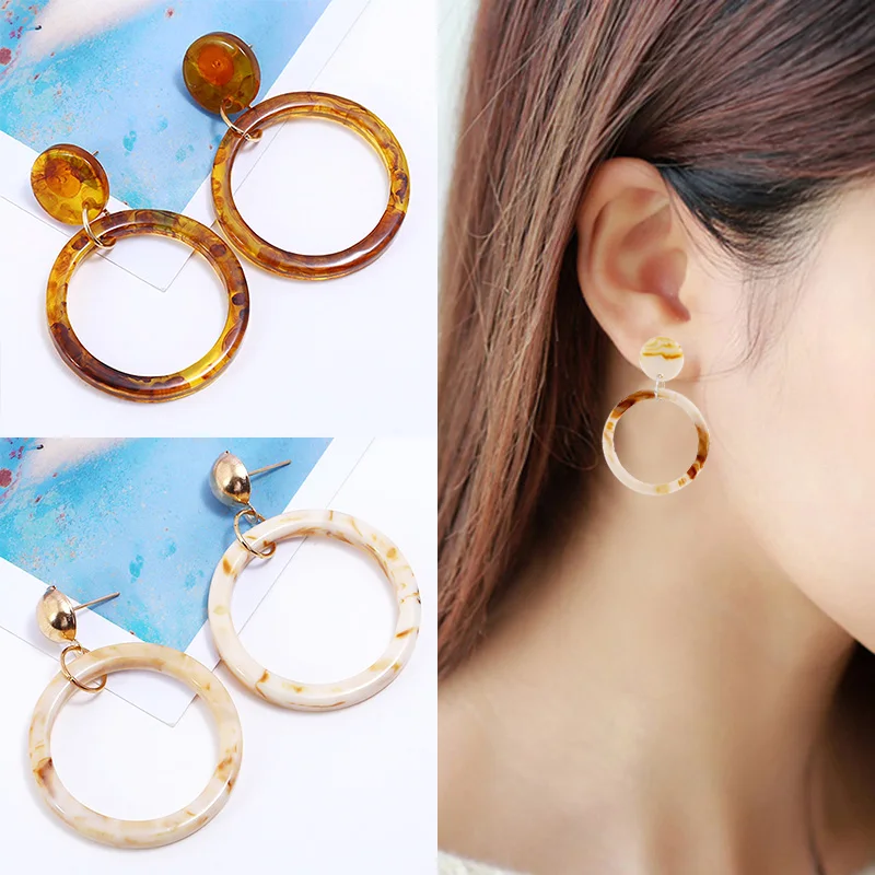 

Hot New 1Pair Leopard Brown Geometric Atmosphere Drop Earring Personality Acrylic Round Acetate Exaggerated Dangle Earrings