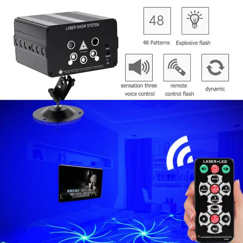 

5 Holes 48 Pattern LED Laser Projector Mini Voice Control Stage Flash Light DJ Disco Club Outdoor Indoor Dancing Party Ballroom