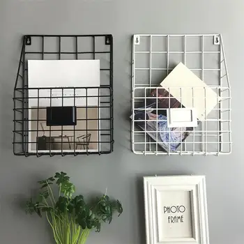 

Nordic Wrought Iron Storage Basket Magazine Newspaper Storage Rack Wall Mount Home Decoration Office Debris Storage Basket
