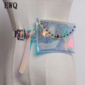 

[EWQ] New Summer Spring Fashion 2020 transparent stomatal mini bag rivet pockets dual-use high quality PVC belts women QD010