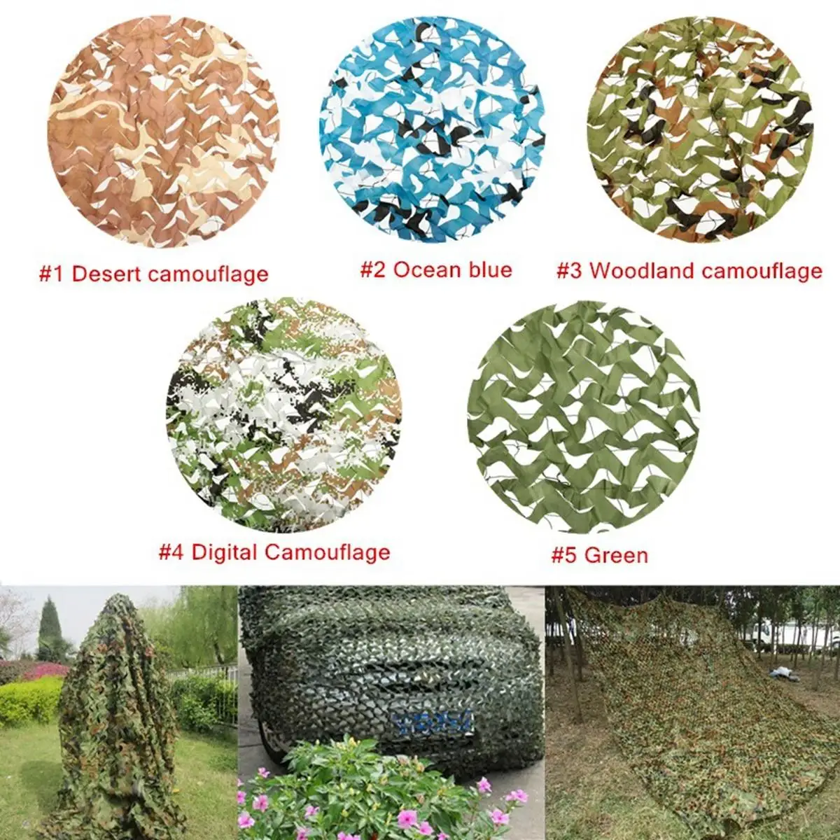 5x3 متر في الهواء الطلق العسكرية التمويه صافي كامو للصيد تغطي التخييم ودلاندز يترك إخفاء الشمس المأوى سيارة- غطاء 5 اللون