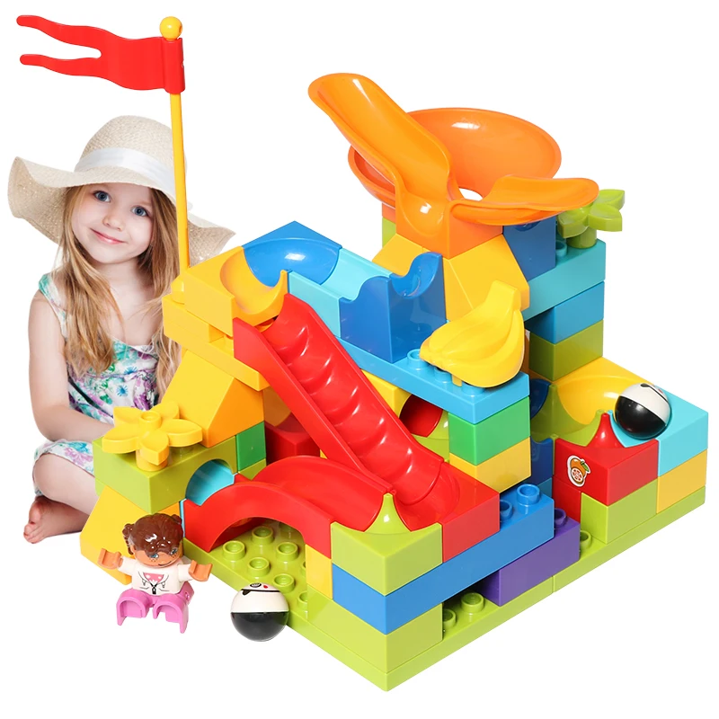 

Newest Marble Race Run Maze Ball Track Building Blocks Plastic Funnel Slide Big Size Bricks Compatible Legoingly Duploe Block