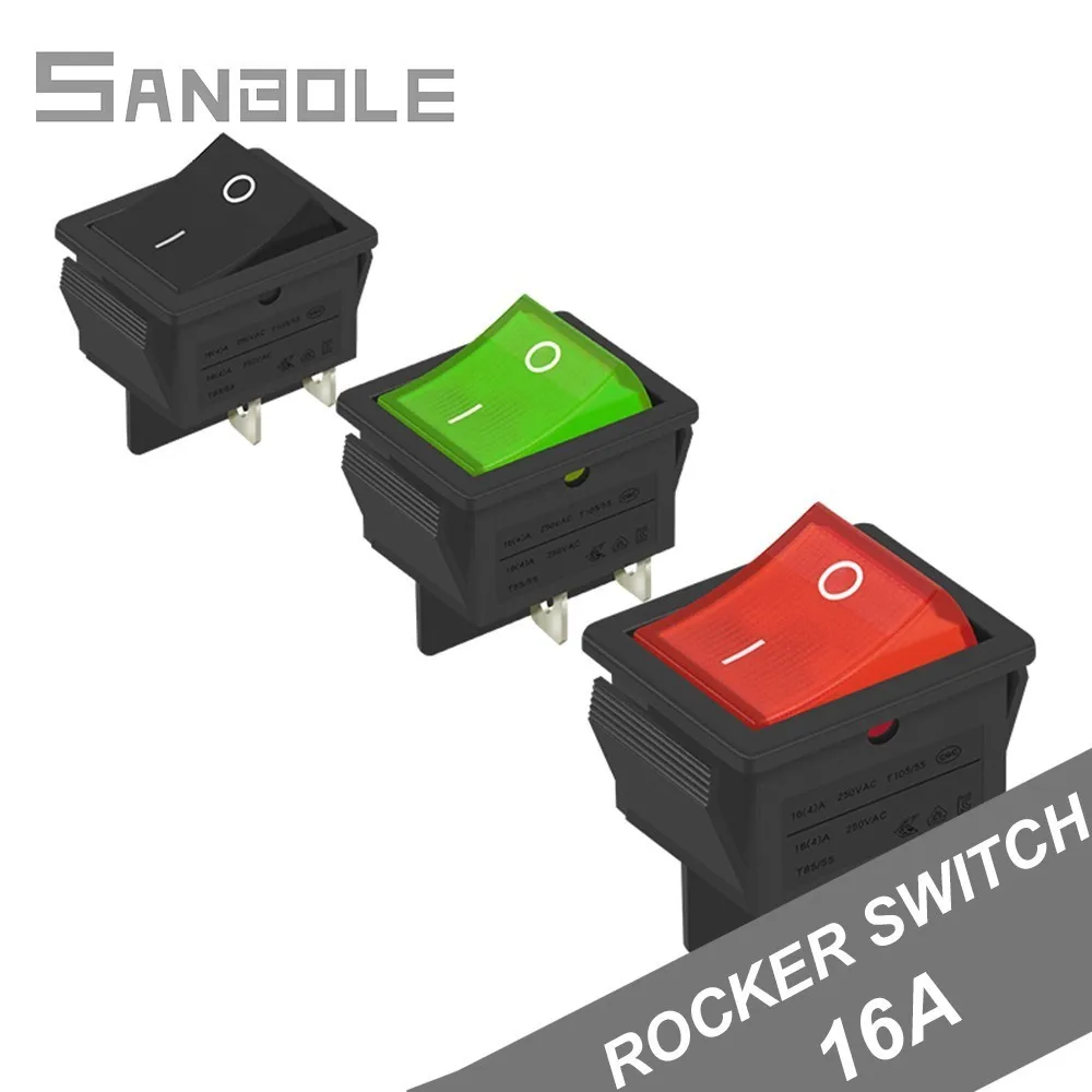 

Electrical 16A ON-OFF 2 positions Ship Type Rocker Switch 4 Foot with Lamp Red/Green/Black KCD3 (10PCS)