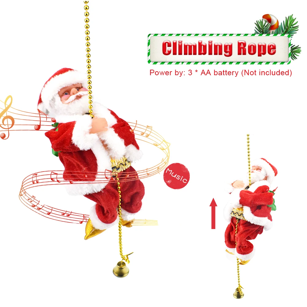 

Santa Claus Climbing rope Christmas Ornament Battery Operated Singing Dancing Walking Climbing Doll Toys Gifts Decorations