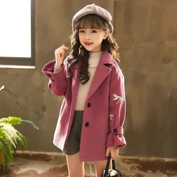 

Girl Woolen Cloth Loose Coat Autumn And Winter New Pattern Children Korean Cartoon Wool Overcoat