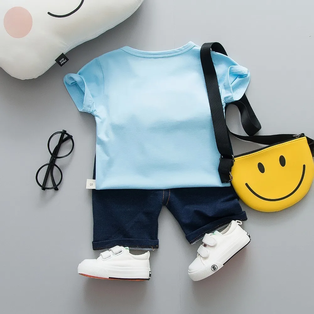 Summer Children Boys Girls Clothing Baby Fashion Smiley Face T-shirt Pants 2Pcs/Set Kid Sport Infant Clothes Toddler Tracksuits
