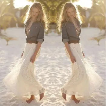 

Women Long Skirt High Waist Stretchy Double Lace Layer Floral Pattern Maxi Fashion Spring Summer Girls Skirt 2019