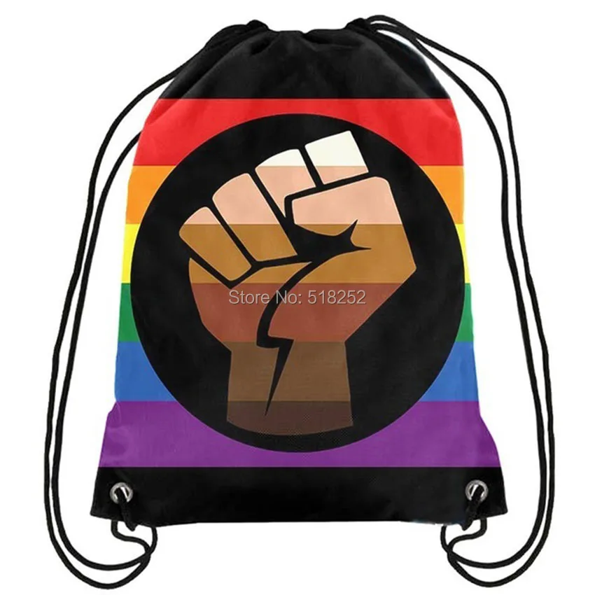 

Pride Support Fist Rainbow Drawstring Backpack Pink LGBT Bag Sports Customize 35x45cm Polyester Digital Printing,free shipping