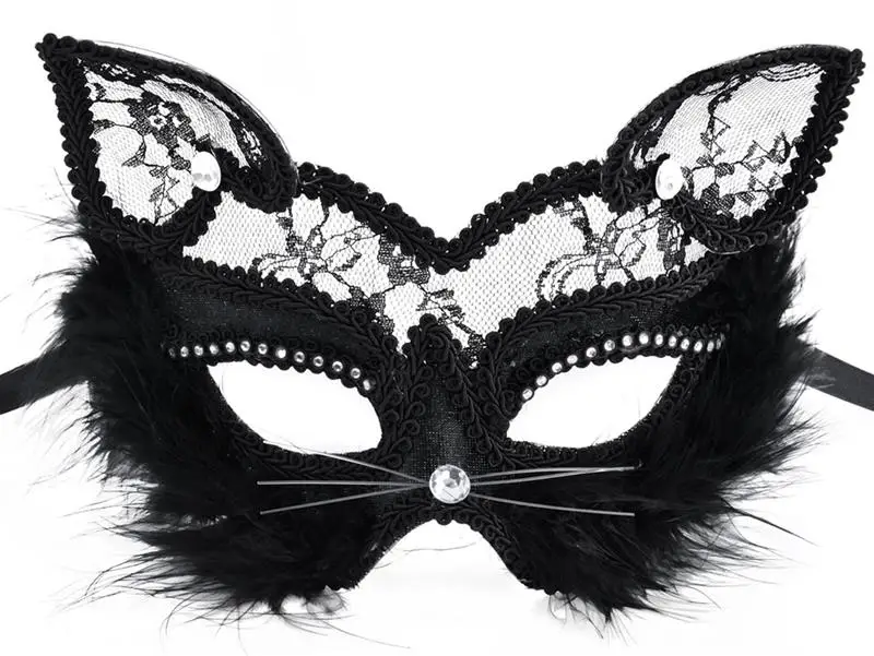 

19* 8cm Fashion Fox Sexy Lace Cat Mask PVC Black White Women Venetian Masquerade Ball Party Mask Performance Fun Masks