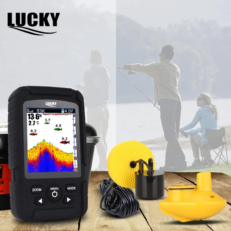 

Lucky FF718LiCD LCD Portable Fish Finder Wireless & Wired 200KHz/83KHz Dual Sonar Frequency 328ft/100m Detection Depth Finder