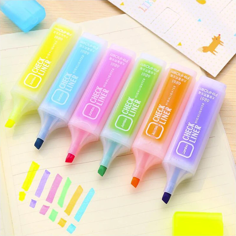 

6PCS Candy Colorful Large Capacity Highlighter Pen Oblique Drawing Pen Writing Office Stationery And School Supplies