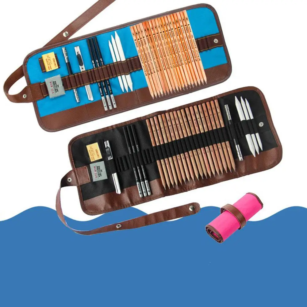 

None Drawing Sketching Tool Set Pencils + Rubbers + Art Knife + Charcoals + Pencil Case Set Charcoal Draw Stationery Tool r20