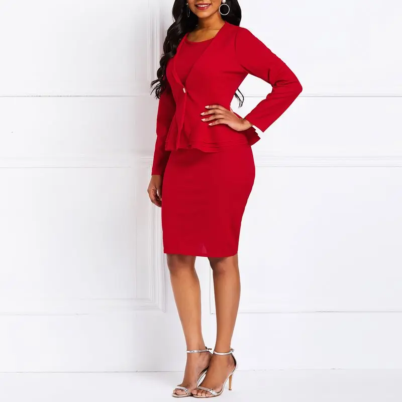 Spring 2019 Women Suits Office Wear Blazer Coat Ruffles Sexy Bodycon Dresses Solid Red 2 Piece Dress Suit Elegant Business Sets Spring 2019 Women Suits Office Wear Blazer Coat Ruffles Sexy Bodycon Dresses Solid Red 2 Piece Dress Suit Elegant Business Sets