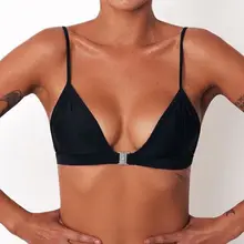 Женский топ бикини с пуговицами спереди, пуш-ап, бандажный купальник, Одноцветный купальник на бретельках, бандо, пляжная одежда, Купальный бюстгальтер, топы