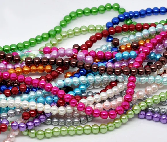 

15 Strands Mixed Round Glass Pearl 6mm Beads 32" B11377 (B11377)