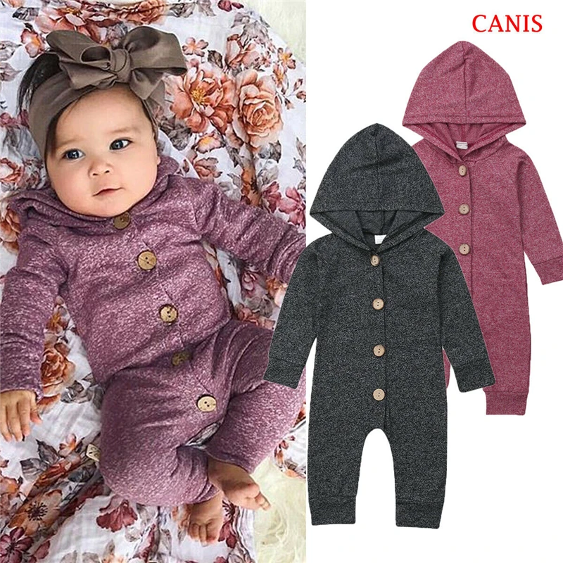 

Button Baby Clothes Hooded Long Sleeve Girl&Boy Cotton Baby Rompers Kid Jumpsuit New Born Baby Clothes Casual Outfits 0-24M